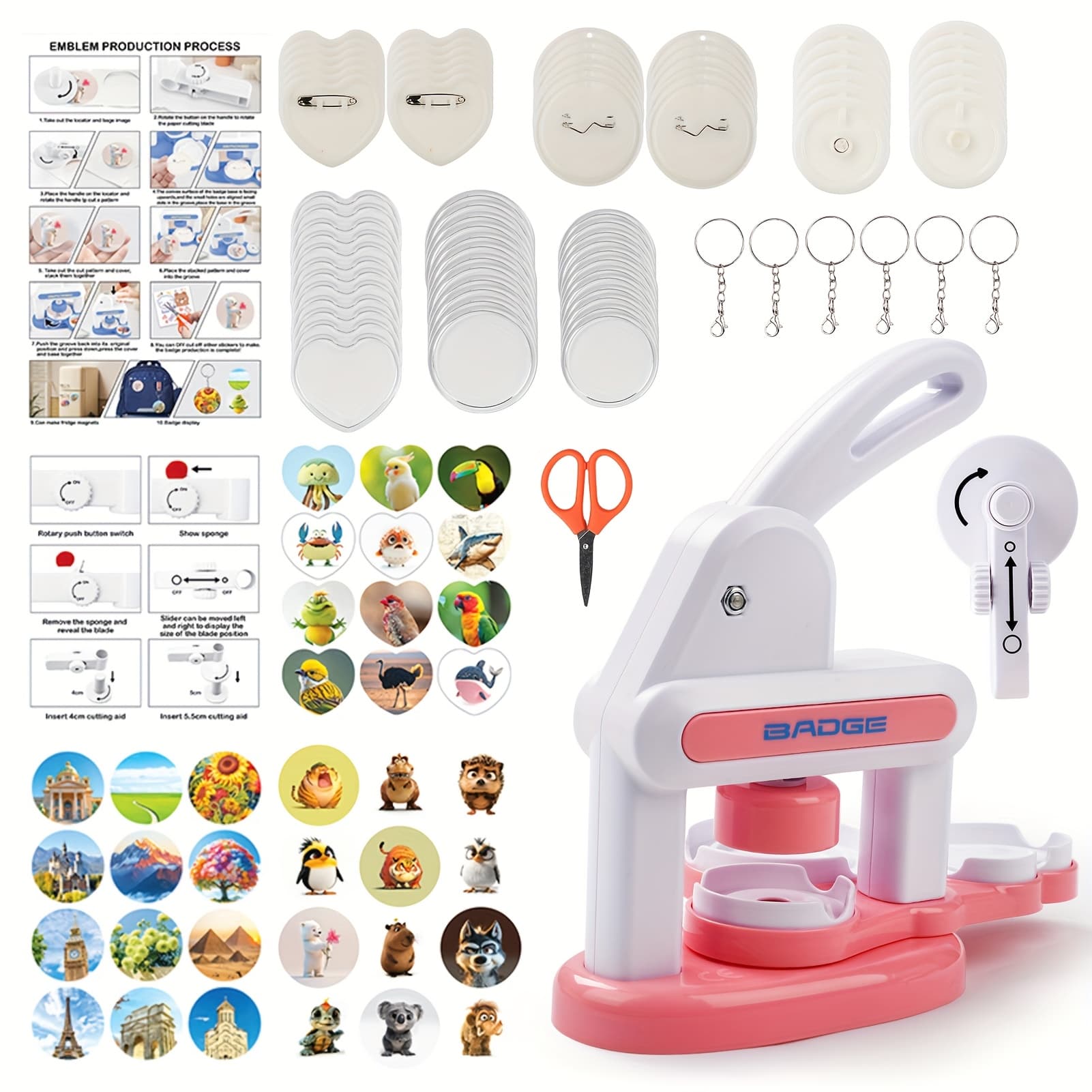 TEMU Button Maker Machine Installation-free Diy Button Pin Maker Machine Badge Press Machine Pink