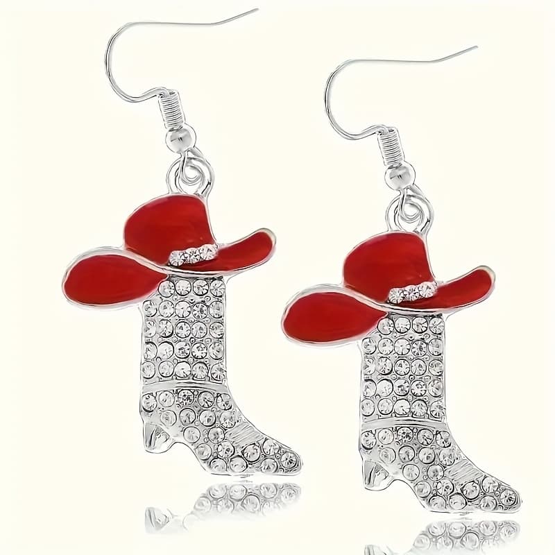 TEMU 1 Pair Of Exquisite Sparkling Western Boots And Hat Earrings, Perfect Gift For Girls' Birthdays, Christmas, And Anniversaries