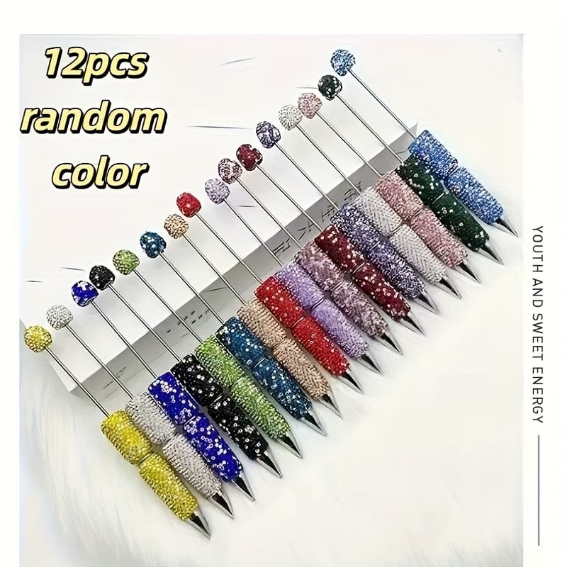 TEMU 12pcs Random Full Diamond Ab Diamond Diy Beaded Handmade Decorated Glitter Writing Stationery Gifts Gel Pens