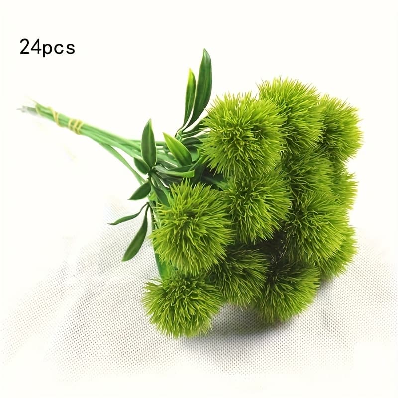 TEMU 16/24pcs Artificial Green Grass Flowers, Simulated Dandelion Plants, Room Decoration, Home Decoration, Outdoor Lawn Garden Decoration, Office Decoration