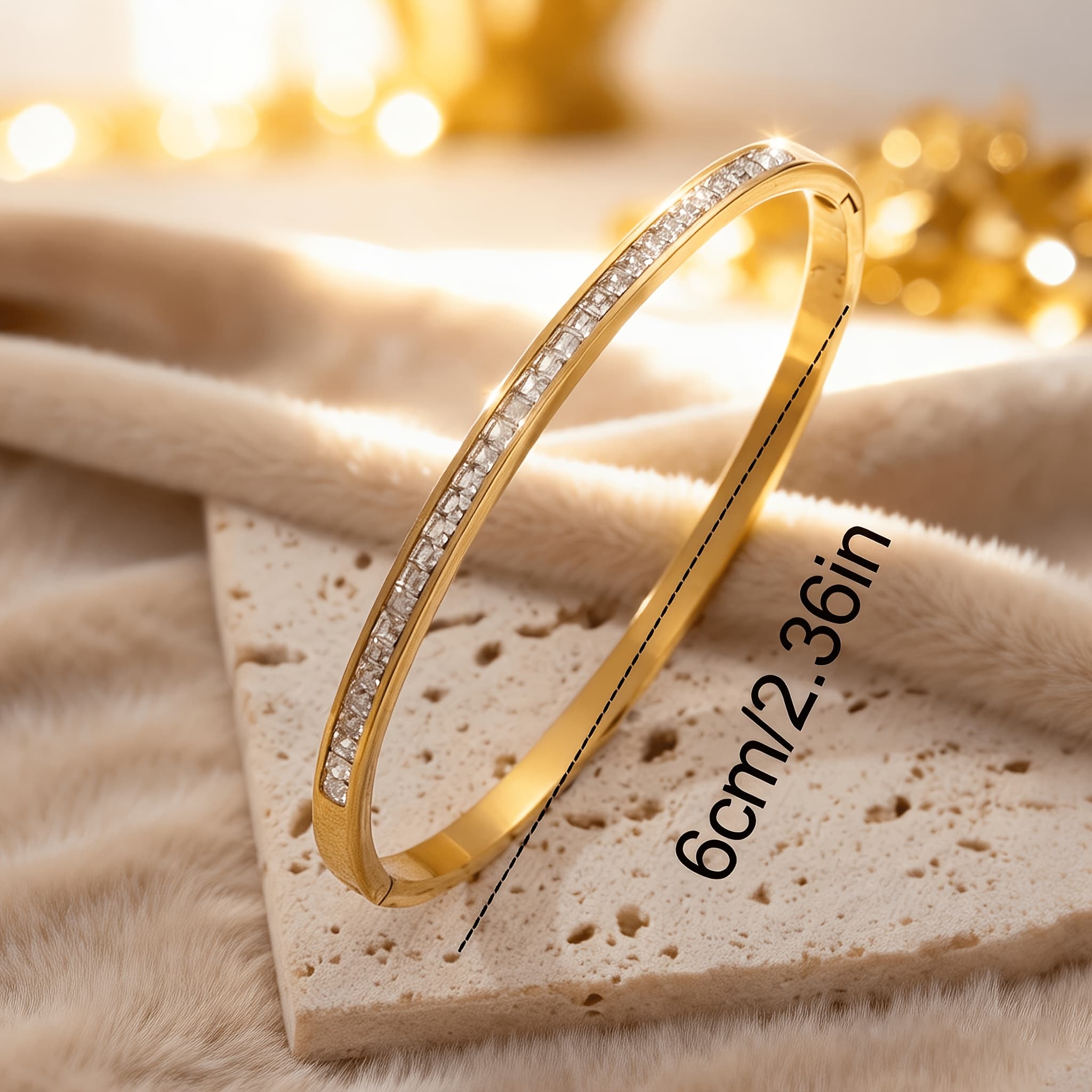 TEMU Random Elegant 18k Golden Plated Women's Bangle With Zirconia Inlay , Anti-tarnish And Hypoallergenic, Daily Party Wear, Valentine's Day Gift