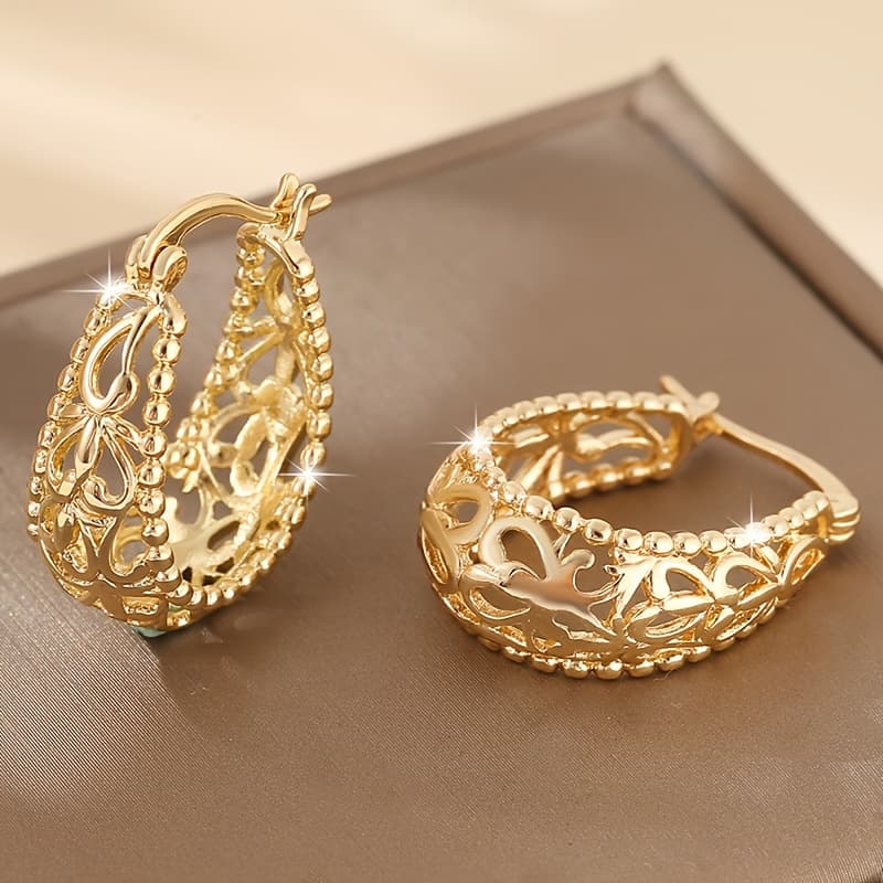 TEMU 1 Pair Of Copper Vintage Geometric Round Hoop Earrings, Elegant And Grand, For Women, Birthday Or Date Gift