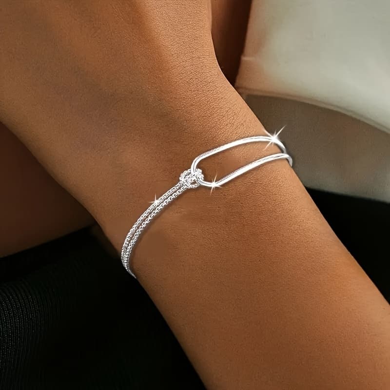 TEMU 925 Sterling Silver Plated Women's Minimalist Geometric Bracelet, Classic And , Birthday Jewelry, Suitable For Daily Wear In Occasions