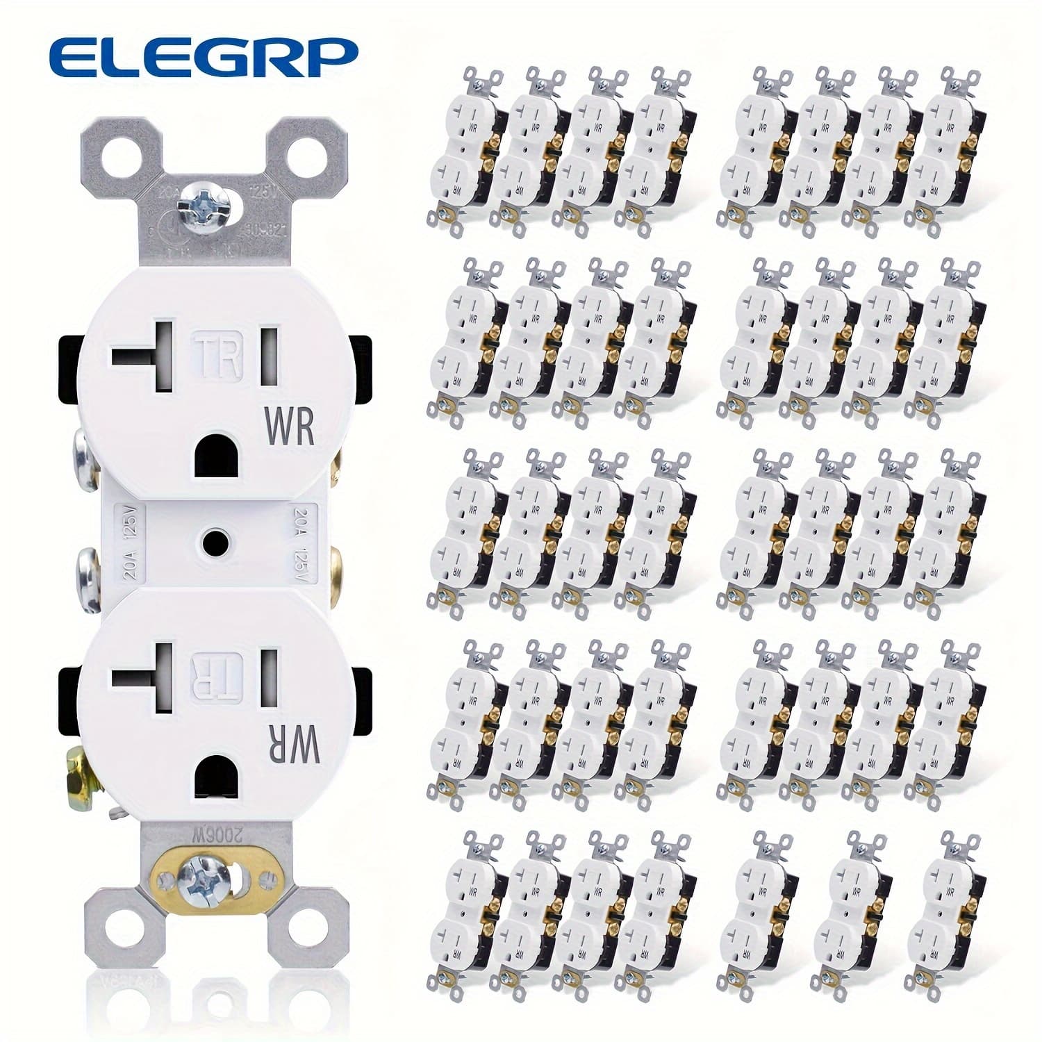 TEMU 40 Pack Elegrp 20 Amp 125v Duplex Socket | Standard Wall Socket, 2 Pole 3 Wire, Self-grounded, Residential Grade, Glossy White
