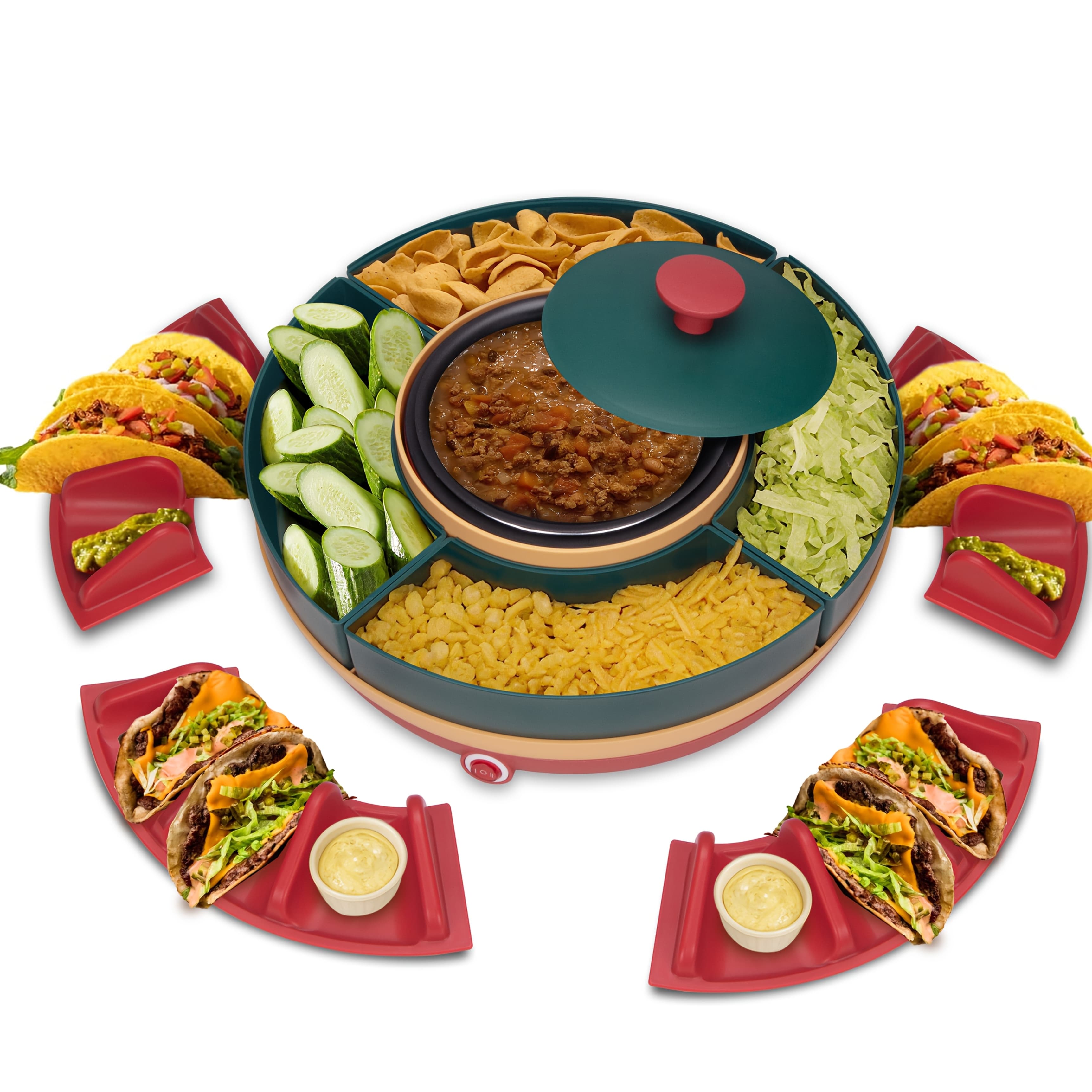TEMU Featuring 4 Taco Stands And A Removable Lazy Susan Tray, With 2 Gears For Heating And Insulation, Perfect For Taco Celebrations