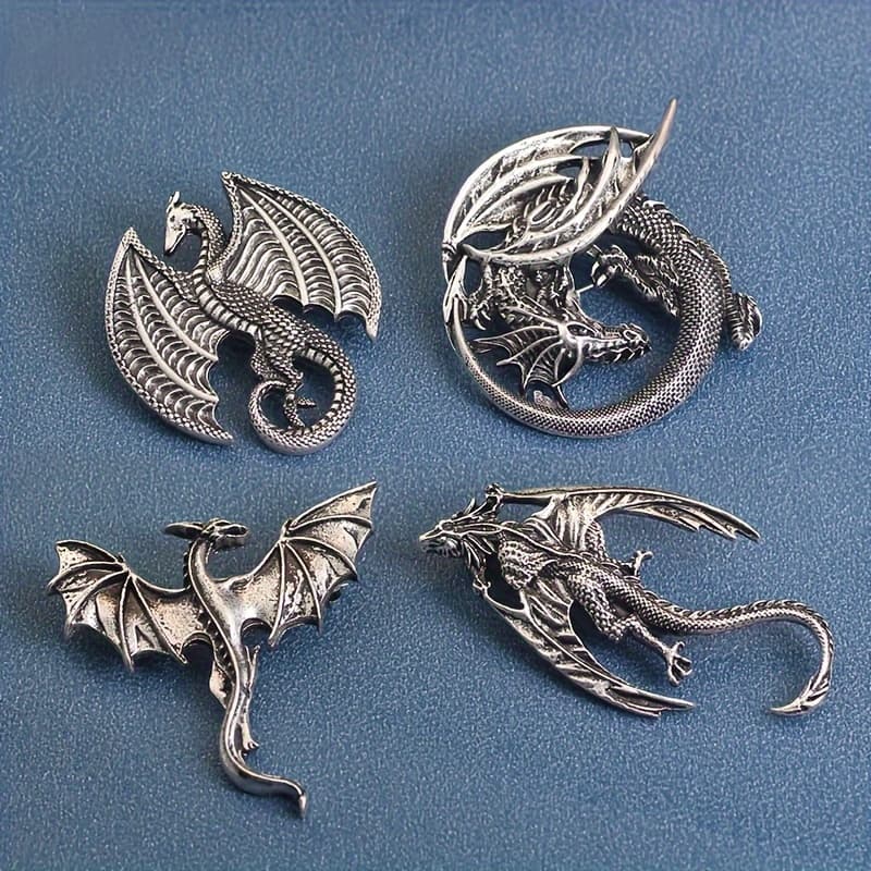 TEMU Vintage Viking Dragon Brooch Set Of 4, Viking Dragon Animal Brooch Jewelry Gift