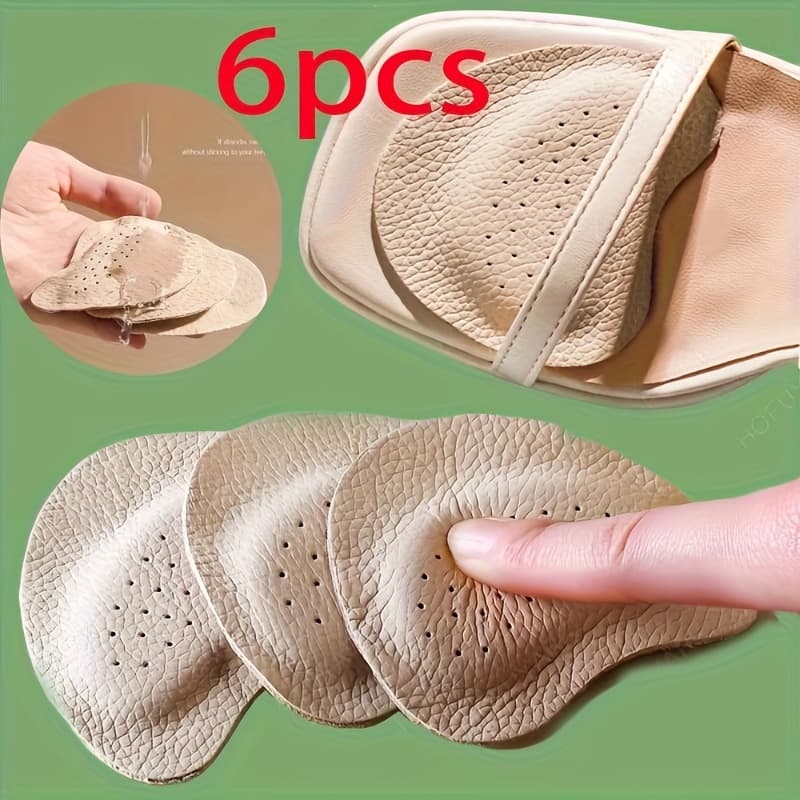 TEMU 6pcs Simple Non-slip Silicone Insoles And Leather Front Mats For High Heels Comfortable Washable Shock-absorbing Self-adhesive Pads With Honeycomb Design Support Insoles