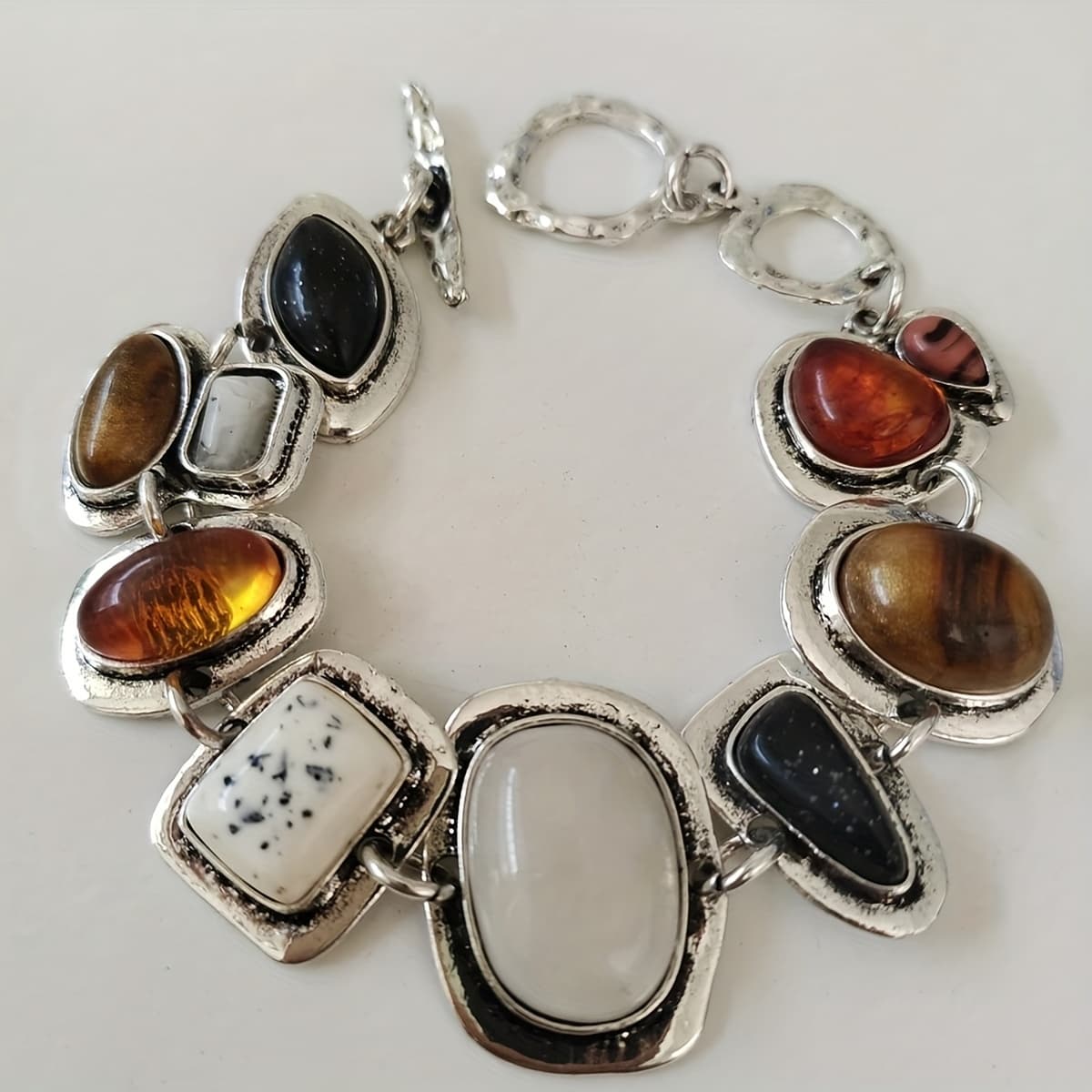 TEMU 1pc New Bohemian Ethnic Bracelet, Women's Fashion Golden Metal Hollow Chain, Resin Indian Bracelet