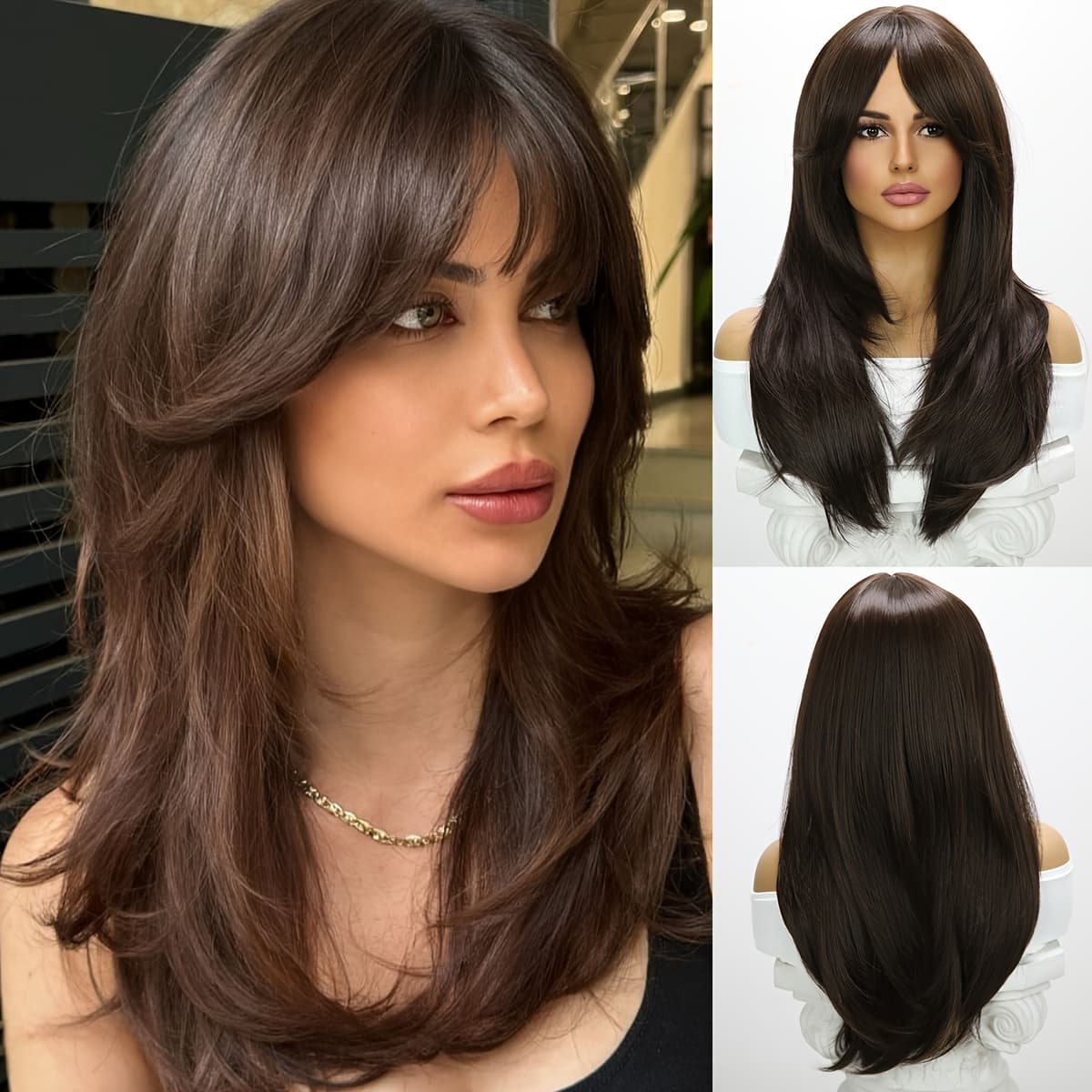 TEMU 26 Inch Brown Dyed Smilco Synthetic Crochet Wig - Fashionable And , Effortless Fashion Style, Women's Headwear