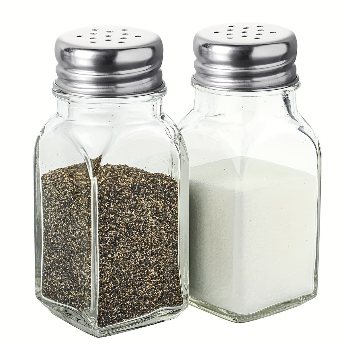 TEMU 2pcs Salt & Pepper Shaker Set With Stainless Steel Lids - Clear Glass Spice Jars, Perfect For Farmhouse Kitchen Decor & Outdoor Bbqs