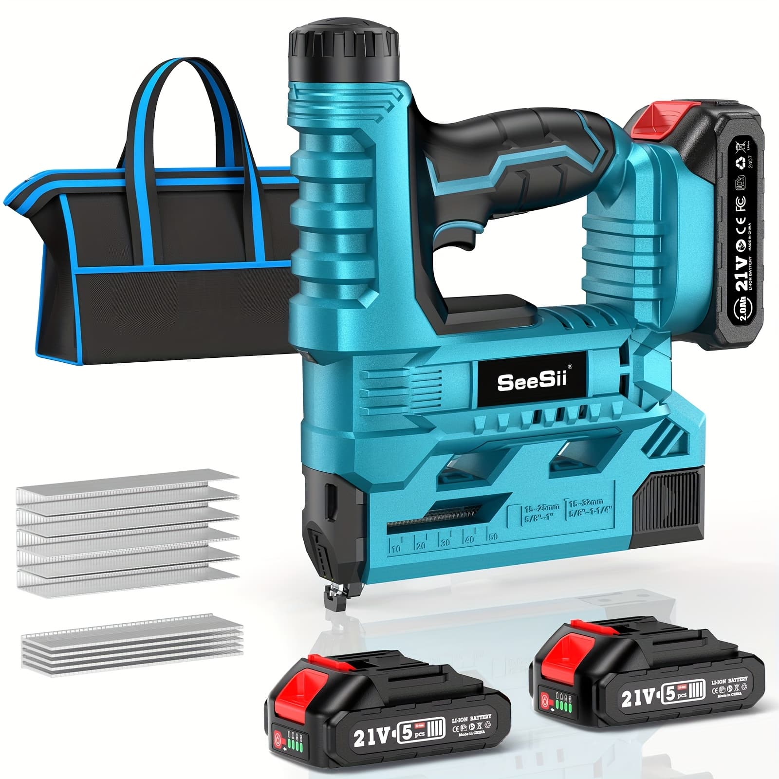 TEMU Seesii Cordless Brad Nailer With 4ah Battery For Woodworking And Diy Projects, 18-gauge, 2×21v Max Lithium-ion Battery, Charger, And 1000 Brad Nails