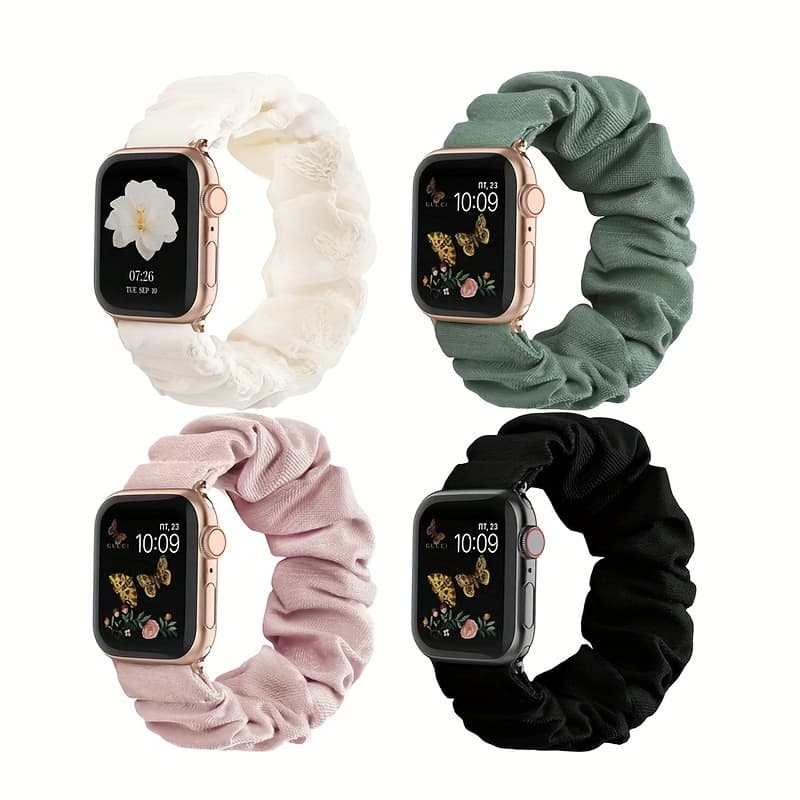TEMU 4pcs Women's Nylon Elastic Band With Intestinal Hair Loop Watch Strap 38/40/41/42/44/45/49mm Suitable For Iphone Watch Ultra/se/8/7/6/5/4/3/2/1