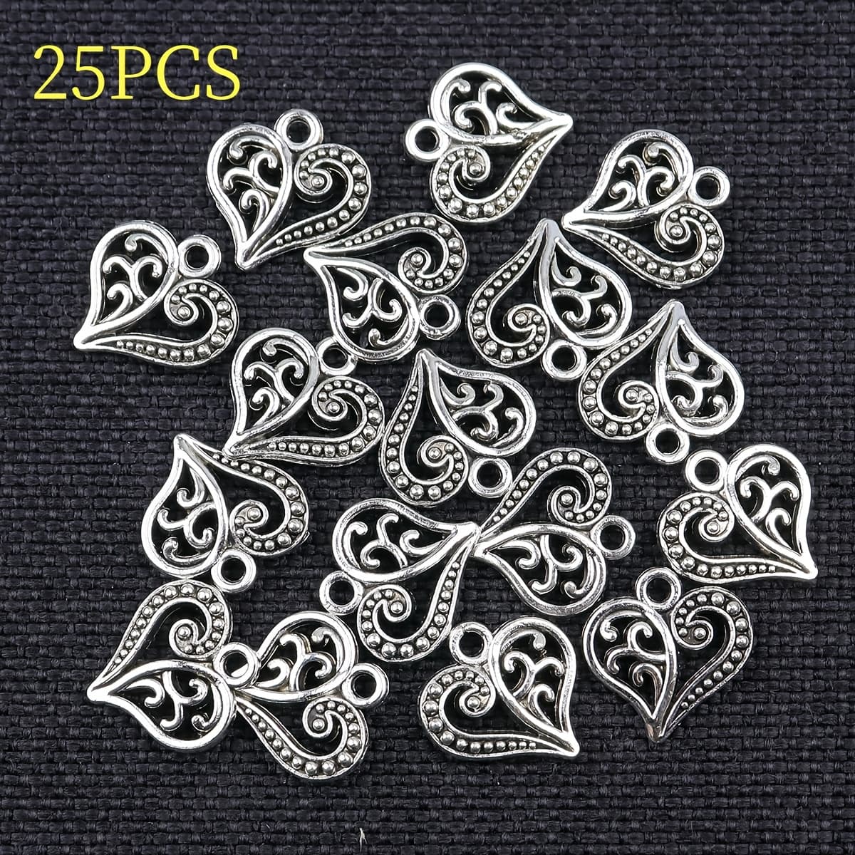 TEMU 25/75pcs Hollow Heart Charm Pendants, Alloy Love Ornaments, Making Materials, For Necklaces, Bracelets, Anklets, Earrings, Valentine's Day Gift Making