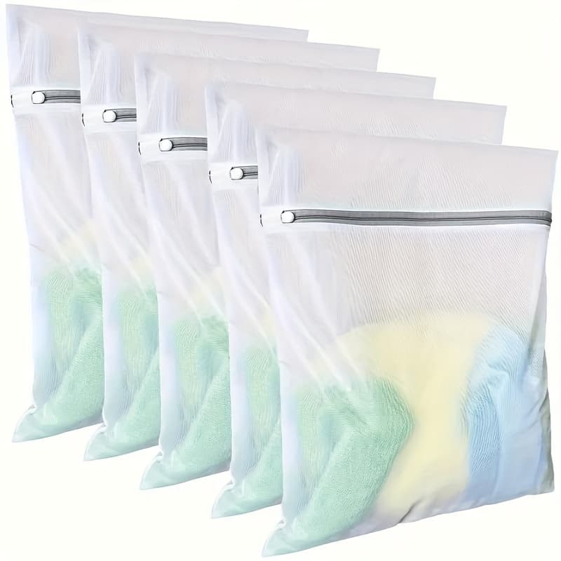 TEMU Set Of 5 Large Fine Mesh Laundry Bags, Premium Zippered Polyester Wash Bags For Storage & Dorm Use, 37cm X 47cm Handbag Organizers