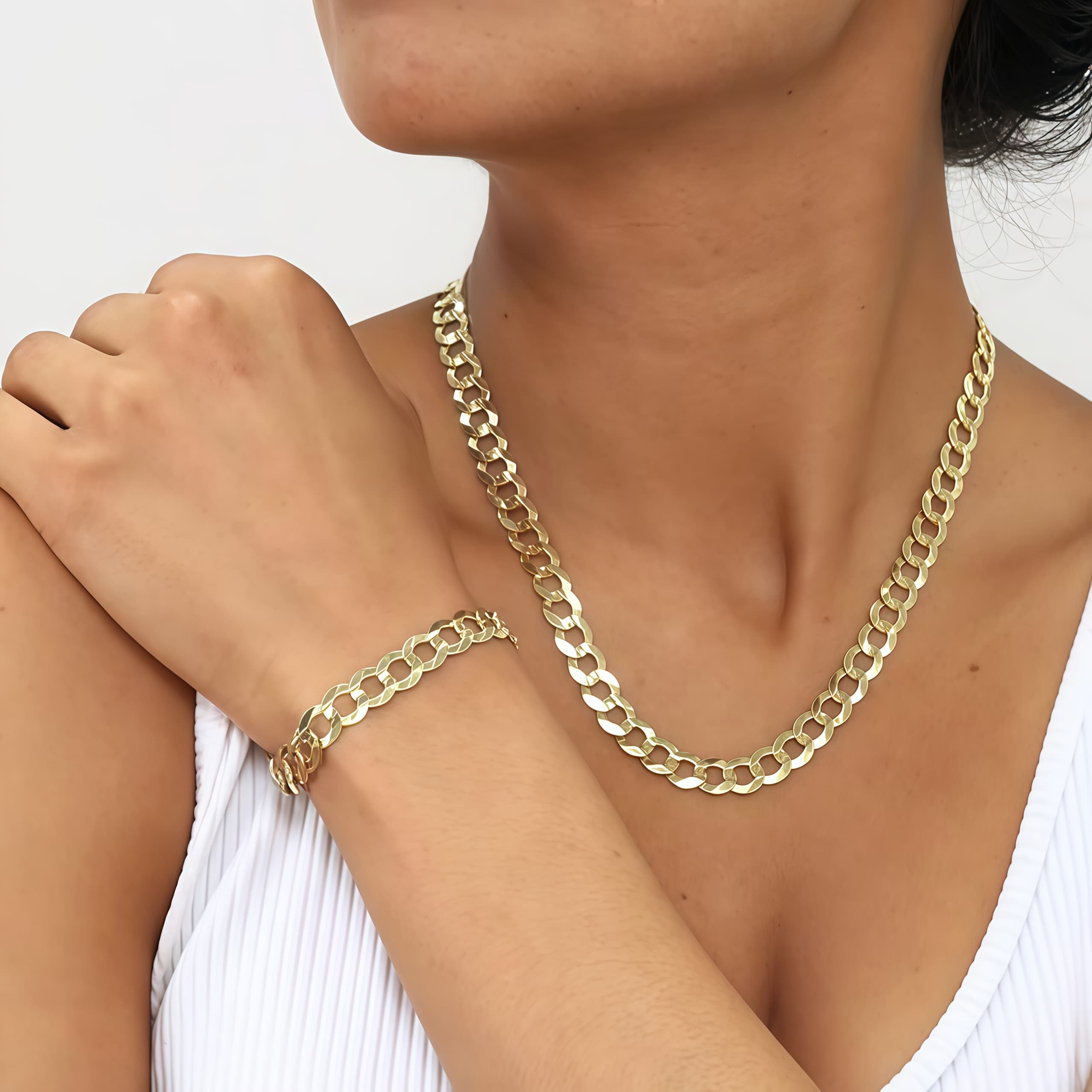 TEMU 925 Sterling Silvery 18k Golden Plated Cuban Necklace Bracelet Set, Wife, Girlfriend, Her, Mother, Daughter Anniversaries, Birthdays, Holidays, Special Occasions - Contains Boutique Gift Sets