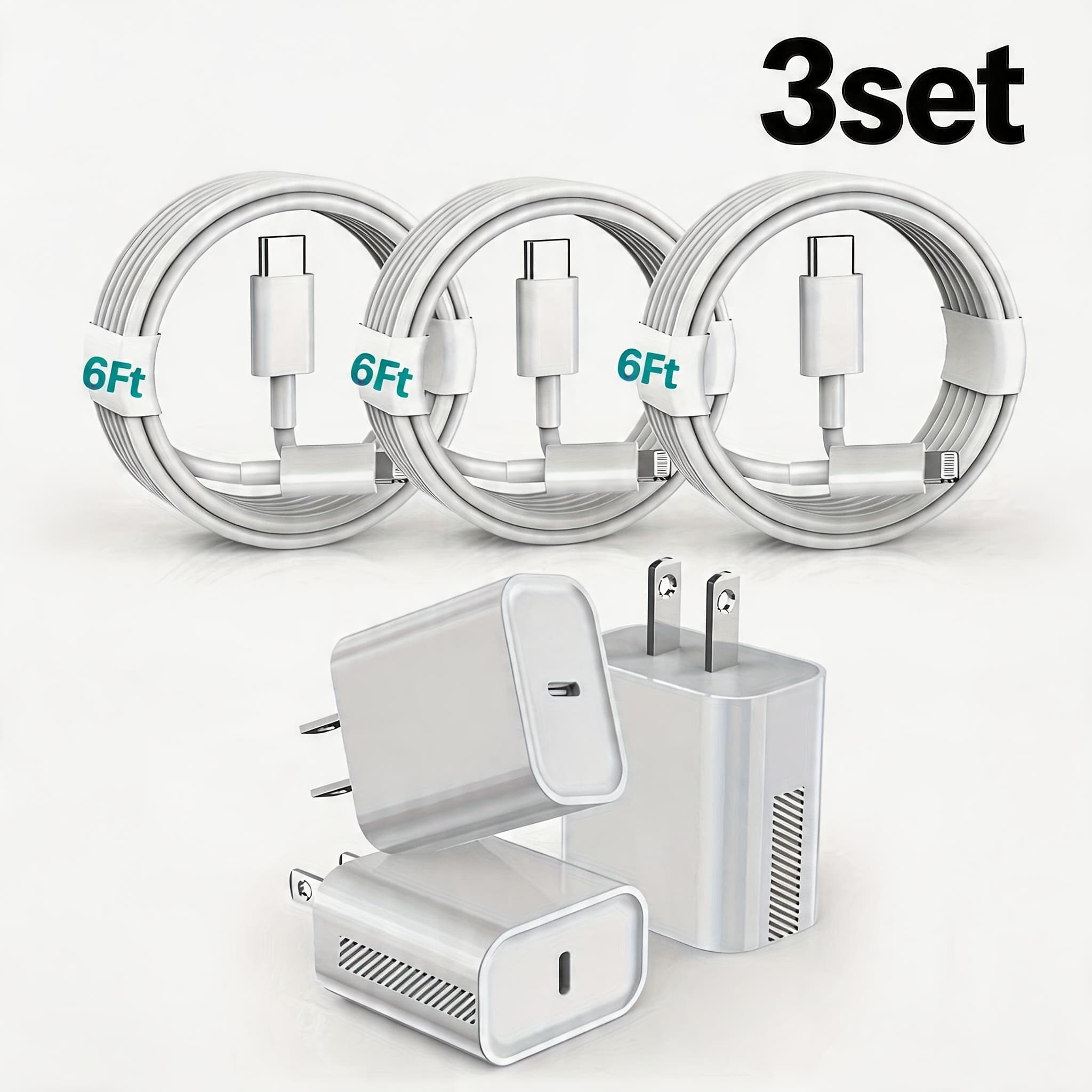 TEMU 3/1 Set Fast Charger For Iphone, []6ft Phone Charger Fast Charging Usb C Block Wall Adapter 6 Foot Type C To Lightning Cable With 14 Pro Max/plus/13 Pro/12/12pro/11 Pro Max/xs Max