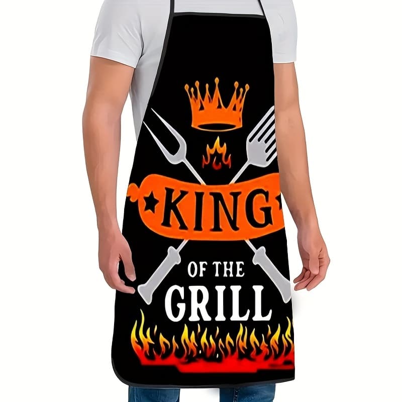 TEMU 1pc Themed Printed Apron - Features "" Text With Grilling Tools And Flame Patterns - Ideal For Barbecues, Outdoor Cooking, And Other Outdoor Activities