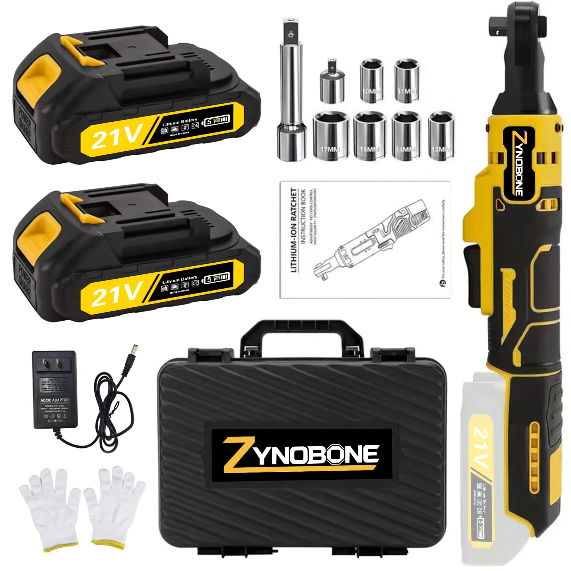 TEMU Wireless Ratchet Wrench 3/8 Inch, 21v Electric Ratchet Wrench 45 Feet Pound Force, With 2 2000mah Lithium-ion Batteries And Charger, 7 Socket Battery Ratchet Wrench Set