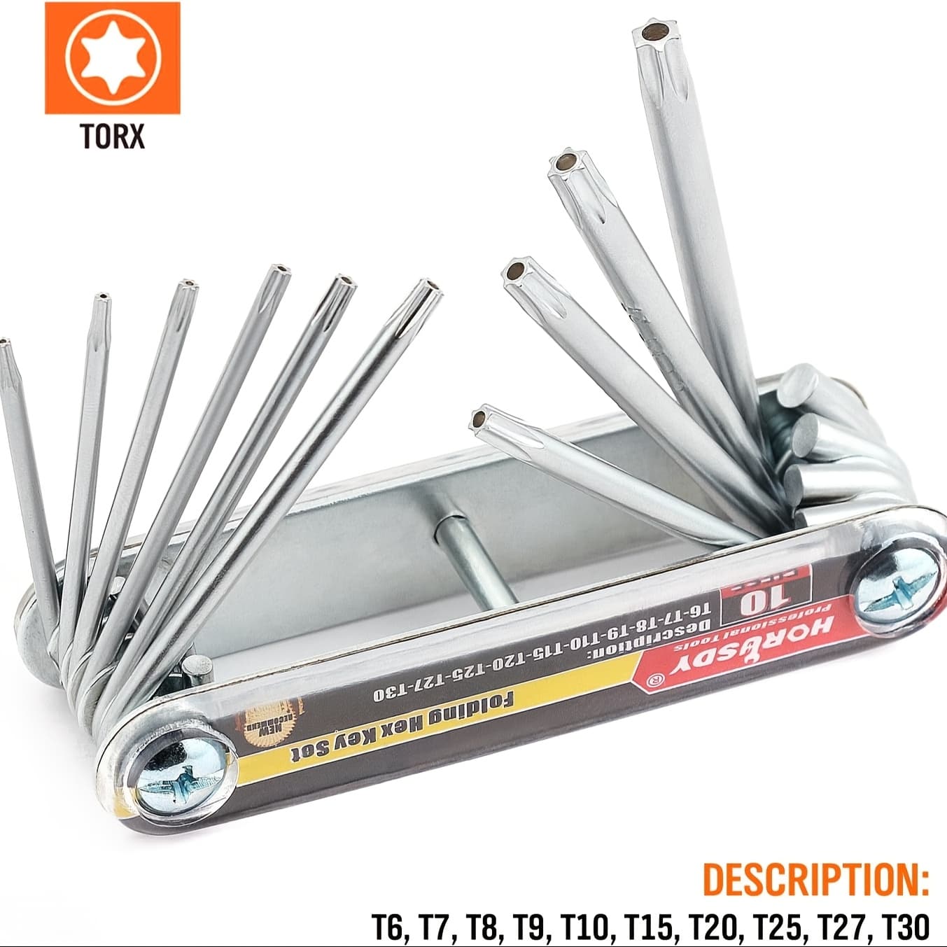 TEMU Horusdy Tamper Proof Star Key Set Folding Security Torx Key Set Sizes T-6 To T-30