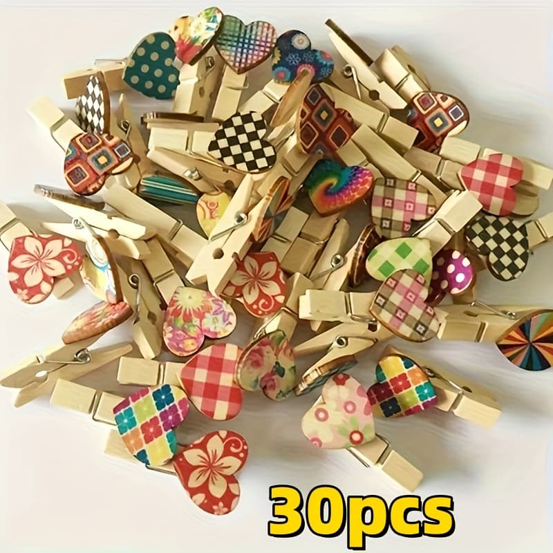TEMU 30 Mini Clothespins Shape | Wooden Clips For Pictures, Wedding Decor, Art Display | Handmade Holiday Ornaments For Christmas And New Year, Clothes Pins