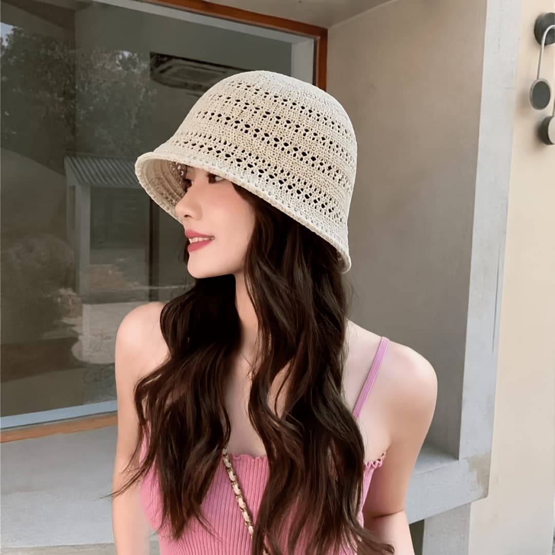 TEMU 1pc 2025 New Summer Women's Hollow Out Sun Hat, Breathable Thin , Suitable For Shopping Travel Outdoor Wear