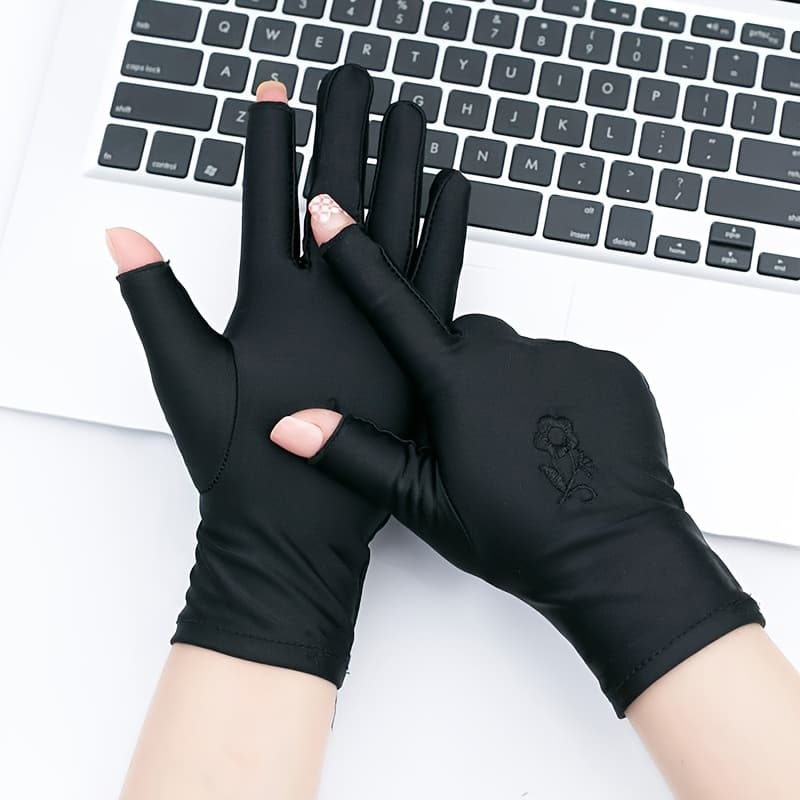 TEMU Spring And Summer Two-finger Sunscreen Gloves For Women Thin Half-finger Sunscreen Two-finger Elastic Touch Screen Autumn