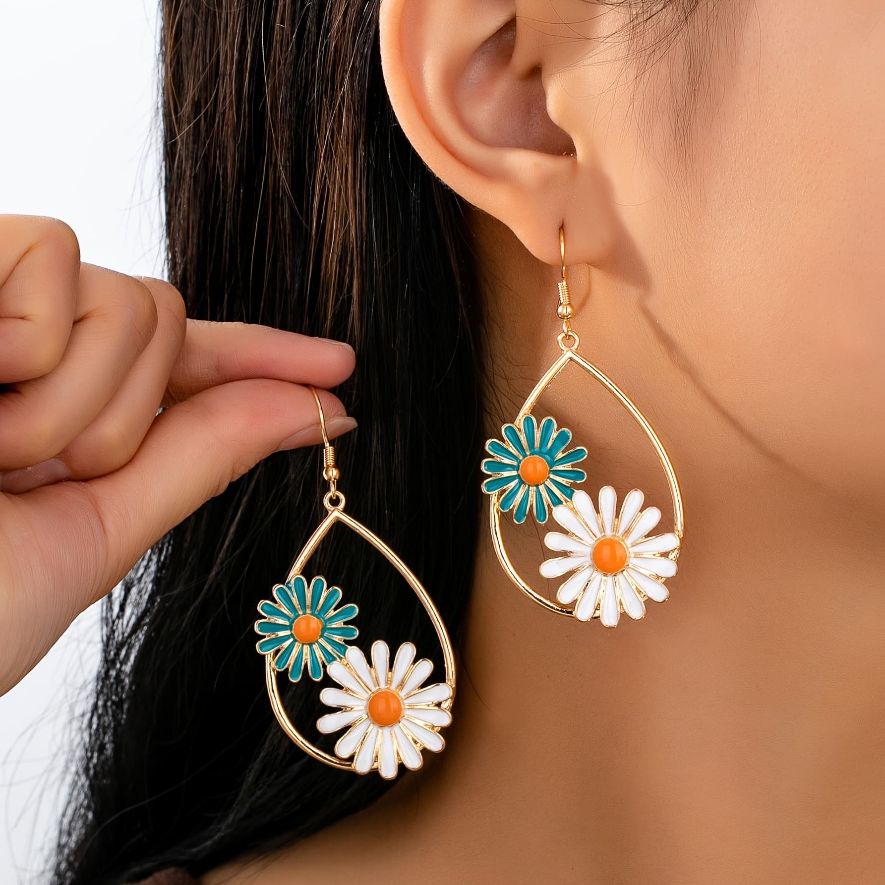 TEMU European And Drip Oil Daisy Flower Earrings Easy Women's Additions
