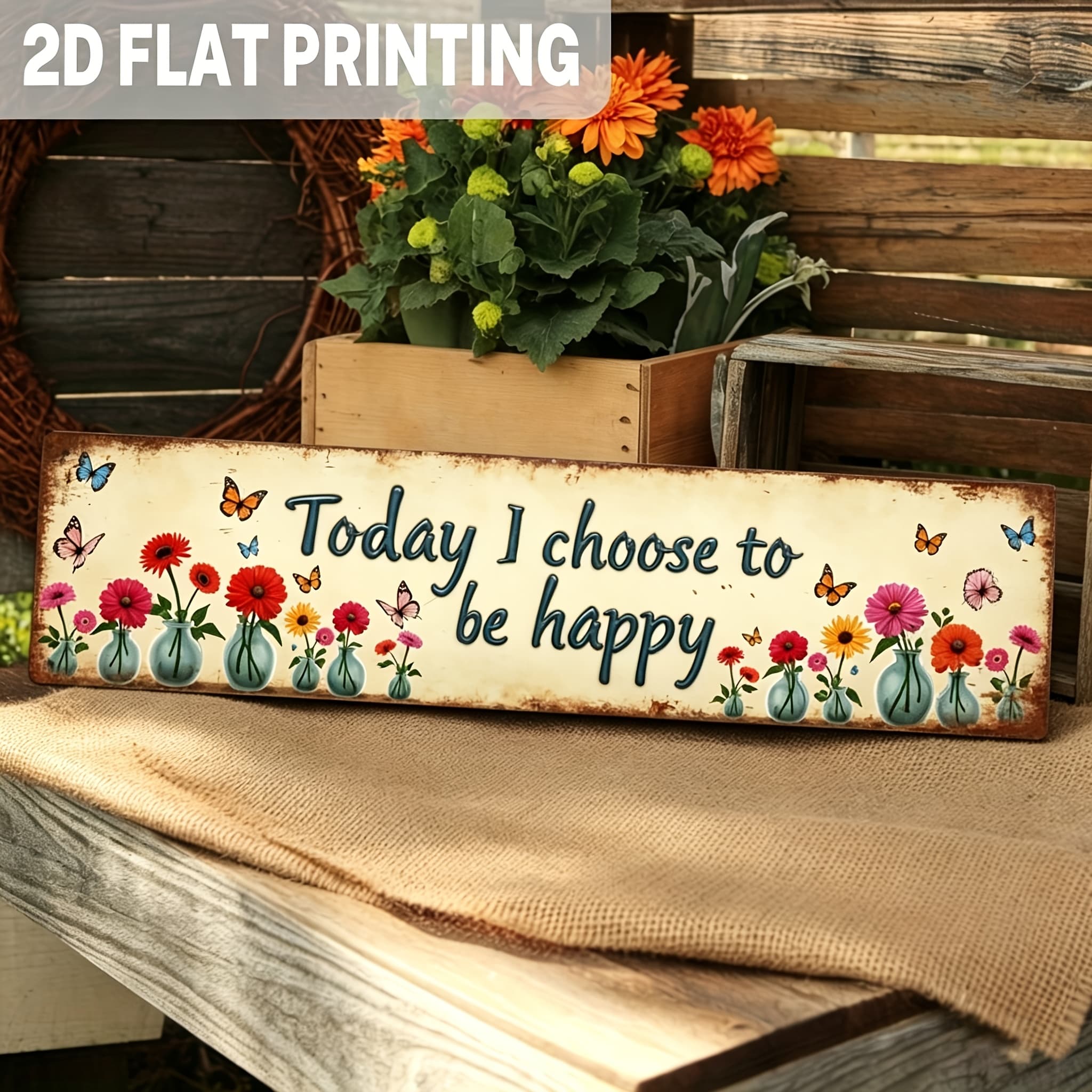 TEMU 2d Flat - 2d Plane, 1pc Inspirational "today I " Metal Sign With Floral And - Rustic Vintage Wall Decor For Indoor/outdoor, 3.93x15.74 Inches, Perfect For Bedroom, Living Room, Farmhouse, Office