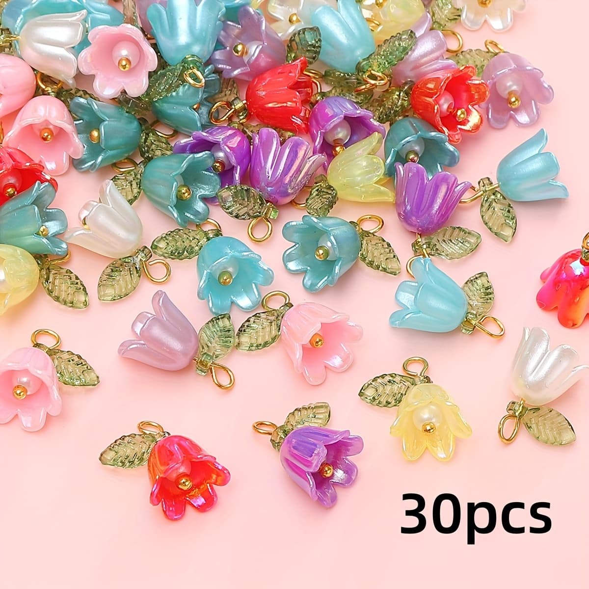 TEMU 30 Or 50 Colorful Lily Of The Valley Pendant Charms For Necklaces, Bracelets, Earrings, , Handmade Beading Materials, Hairpins, Car Ornaments, And Earring Accessories