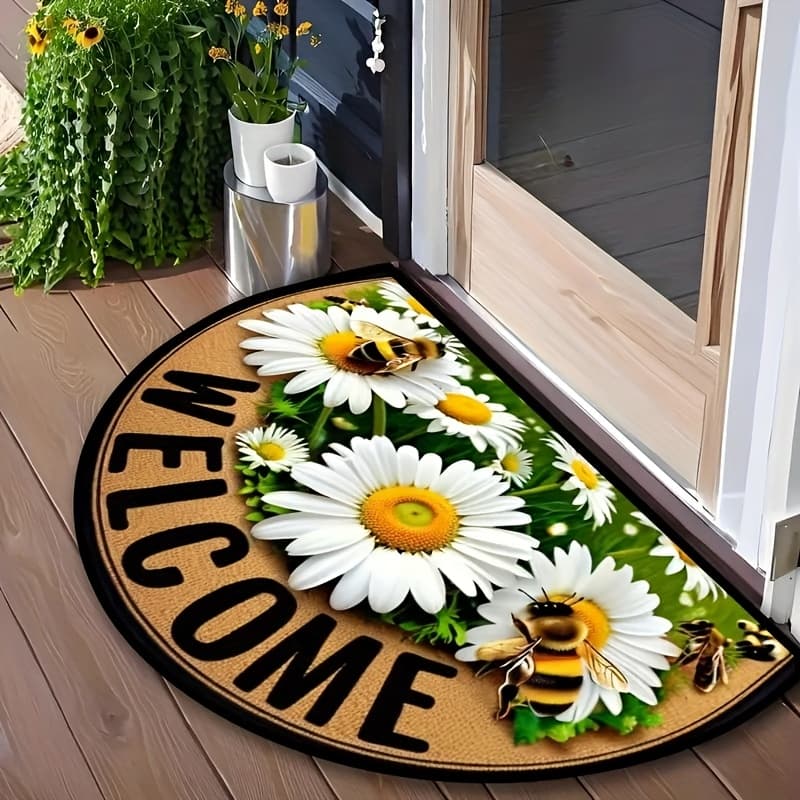 TEMU 1pc Outdoor Floral Welcome Mat, Suitable For Entryway, Bedroom, Kitchen, And Bathroom Multi-use Decorative Floor Mat