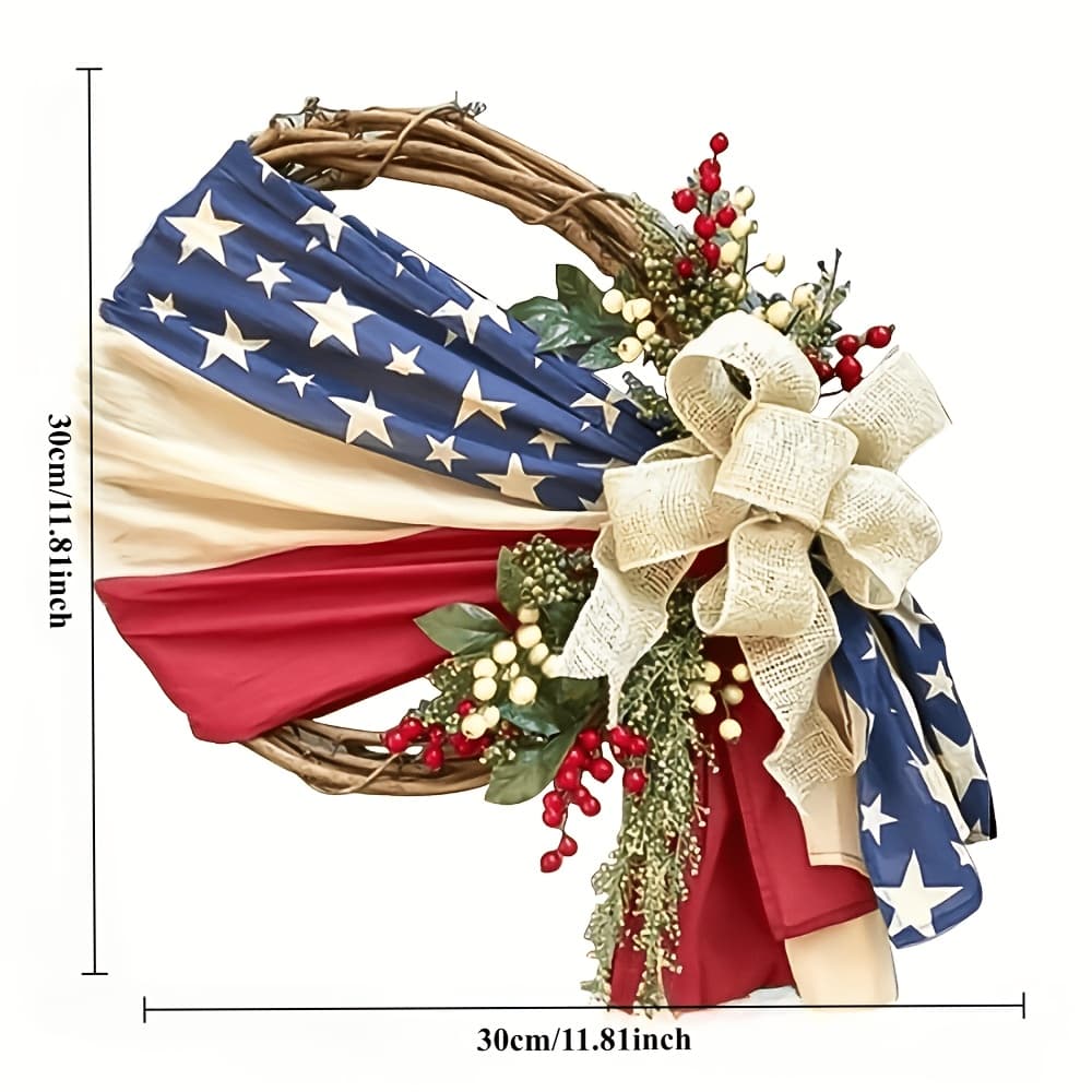 TEMU Patriotic Americana Wreath With American - Wall Hanging Door Decor Suitable For Front Door, Porch, Office, Memorial Day, 4th Of, Day, Decoration With Burlap Bow, Non-feathered For