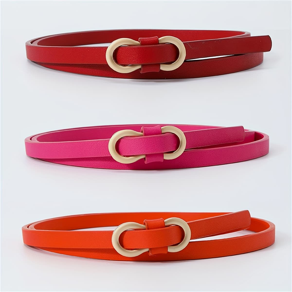 TEMU Set Of 3 Stylish Summer Easy Solid Color Thin Waist Belts For Decorating Dresses, Commuting And Gift