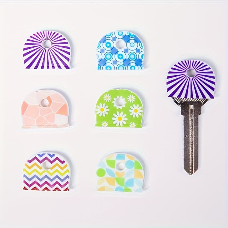 TEMU 6pcs Key Identification Set, Colorful Flower Pattern Silicone Key Covers, Key Identification Tags