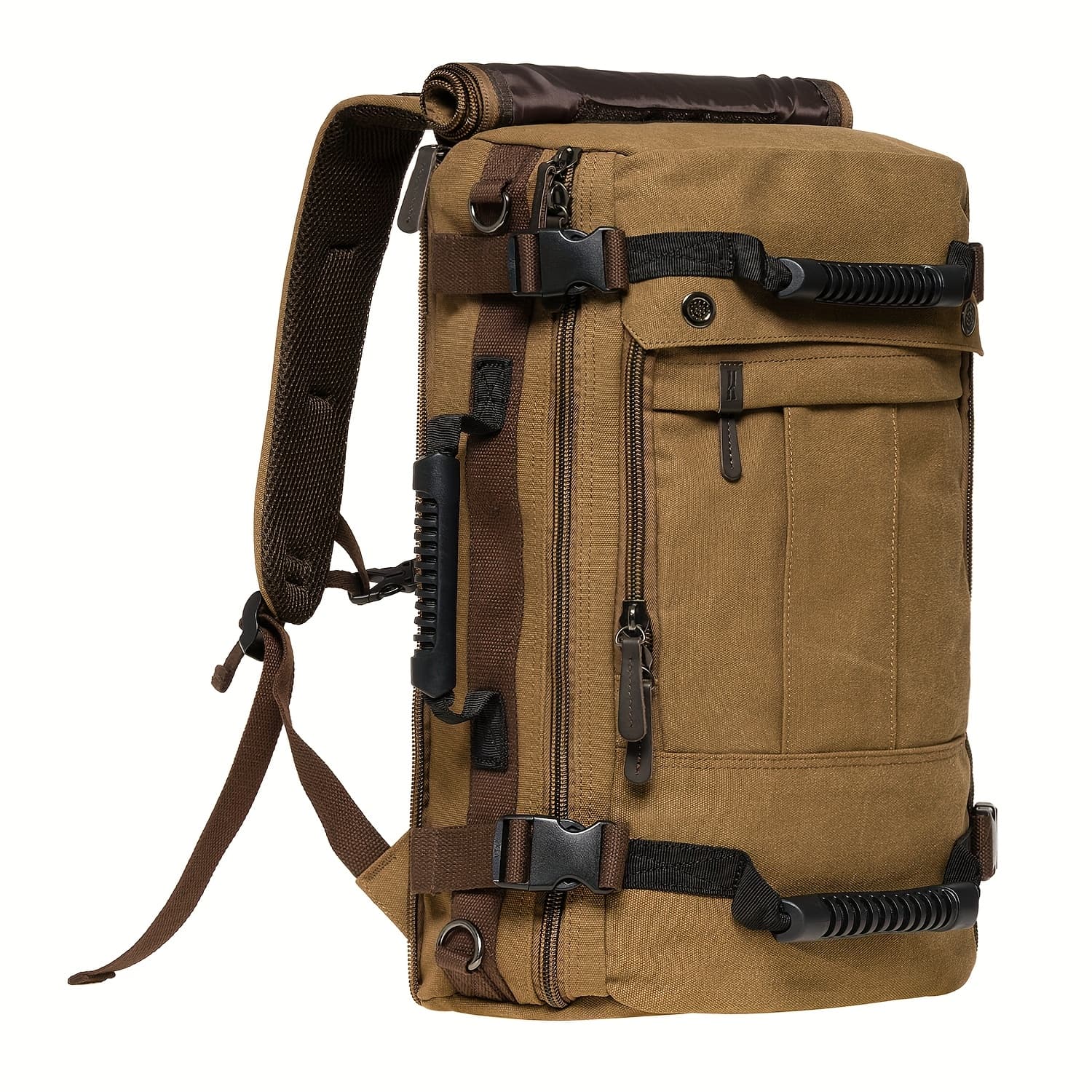TEMU Multifunctional Canvas Travel Backpack For Students, Fits 17" Laptop, , With Multiple Compartments & Large Capacity, Ideal For Hiking & Outdoor , Unisex Gift, In Army Green, Black & Khaki, 23.8l