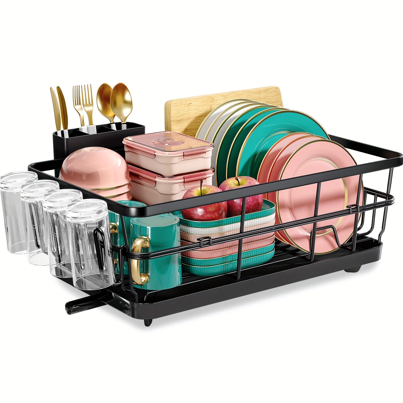 TEMU Kingrack Large Dish Drying Rack For Kitchen Counter, Dish Drainer With Drain Board, Cup Holder & Cutlery Holder, Space-saving Sink Dish Rack For Drying Plates, Bowls & Utensils