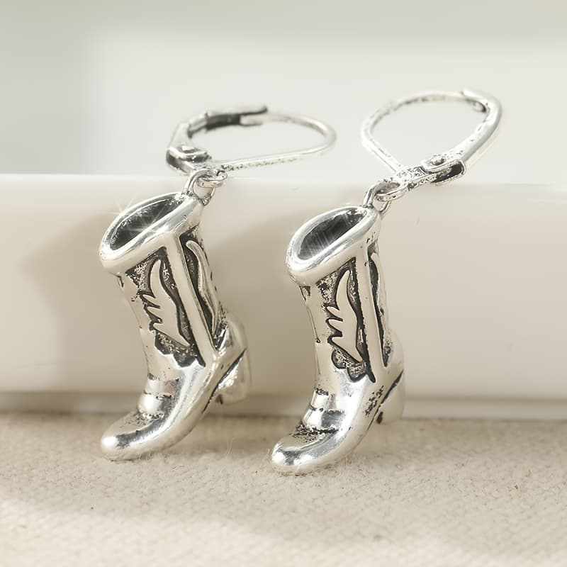 TEMU Hand, Vintage Copper Cowboy Boot Earrings Are Small And Delicate, Featuring A Silvery End. Are Perfect For Fans Of Southwestern And Western Styles, As Well As Horse Enthusiasts