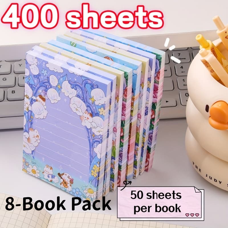 TEMU 400 Sheets [8-pack] Non-adhesive Sticky Note Books — High-viz , Memo Journals, Perfect For Back-to-school, Halloween, Thanksgiving & Holiday Gifts