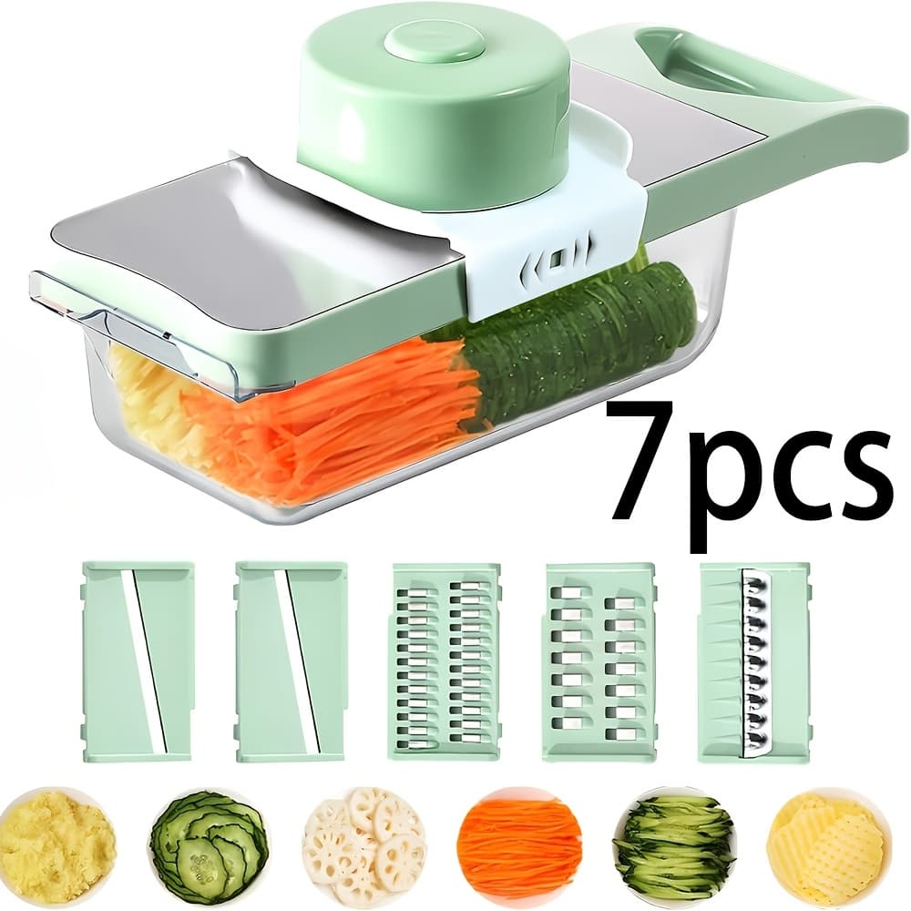 TEMU 7pcs Multifunctional Vegetable Slicer Mandoline, Stainless Steel Food Chopper And Grater With Interchangeable , Professional Kitchen Gadgets For Potato Carrot Cucumber Onion