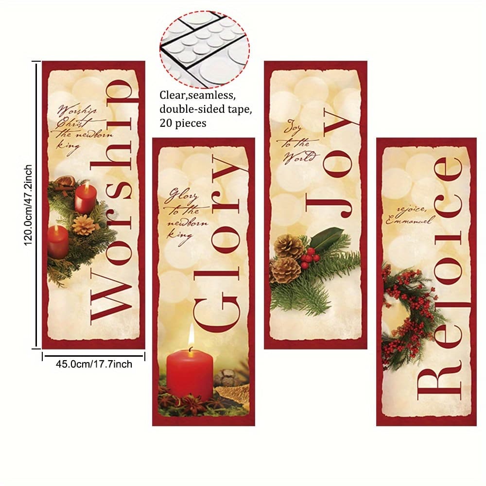 TEMU 4pcs, Christmas Church Banner, Christmas Advent Pattern, Polyester Party Banner, Hanging Signs Great For Church Walls, Homes, Farmhouses, School Church Wall Decorations