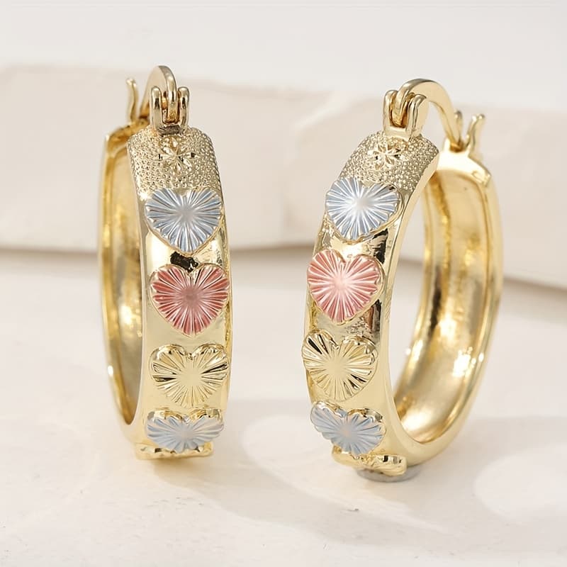 TEMU A Set Of Beautifully Heart-shaped Earrings Made Of Copper, Featuring -color Hoop Design. Luxurious Earrings Are Ideal For Women And Make A Wonderful Gift For Celebrations And Birthdays
