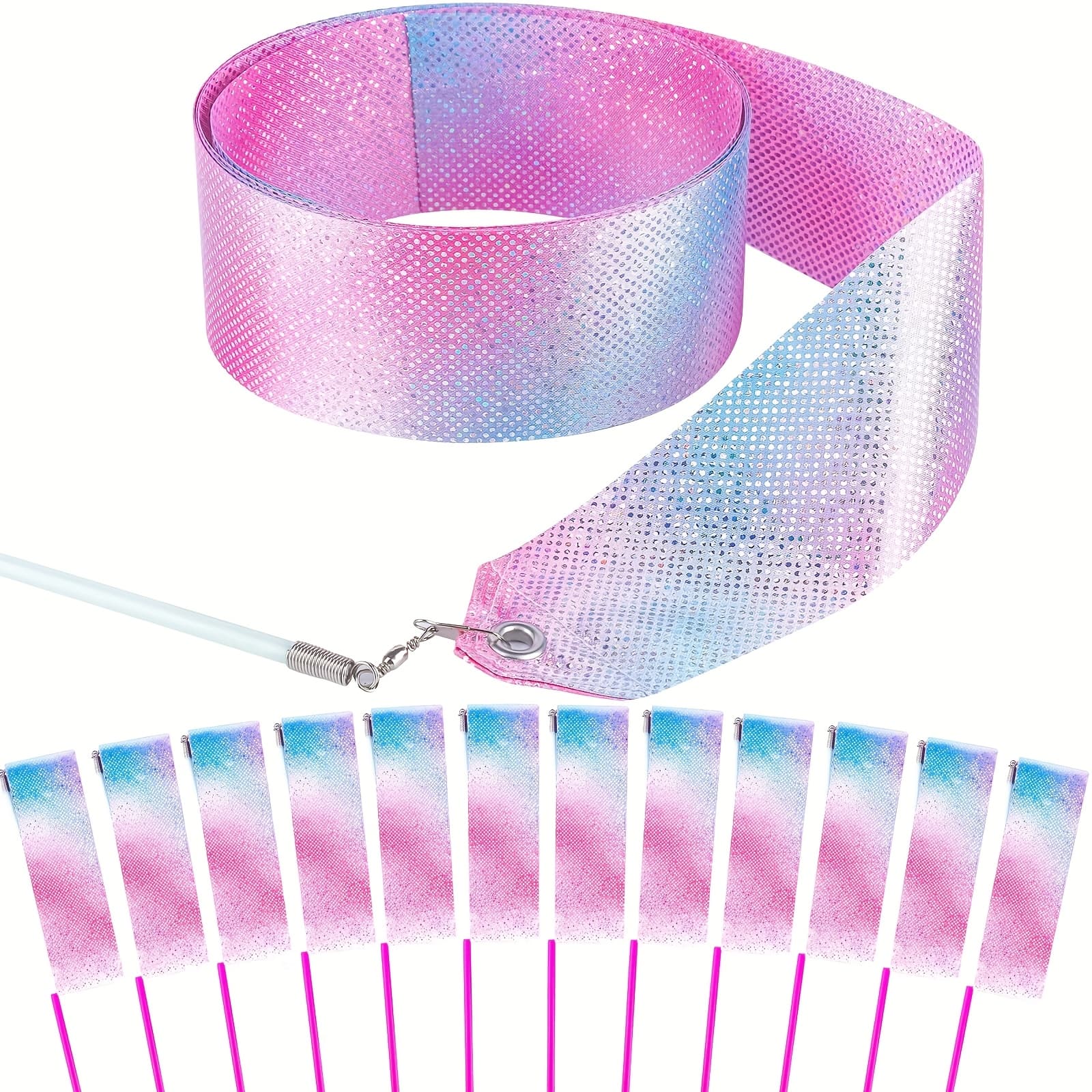 TEMU 14pcs Twinkling Dance Wands With Ribbon Streamers - Multicolor Sticks Suitable For Rhythmic Dance, Gymnastics, Circus Performances, Birthday Party Favors & Gifts (girls & Kids)
