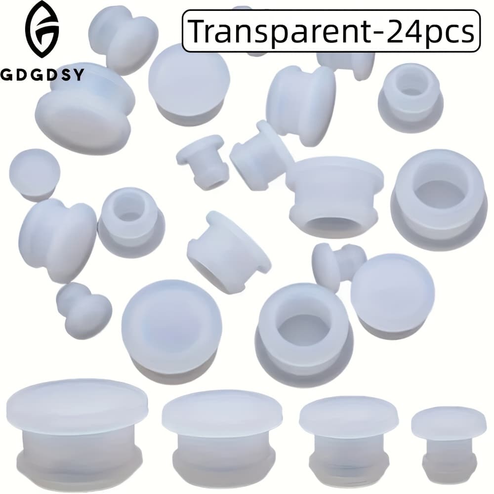 TEMU 24pcs Silicone Plugs, 4 Styles, Transparent, (7mm, 10.5mm, 13mm, 17mm)