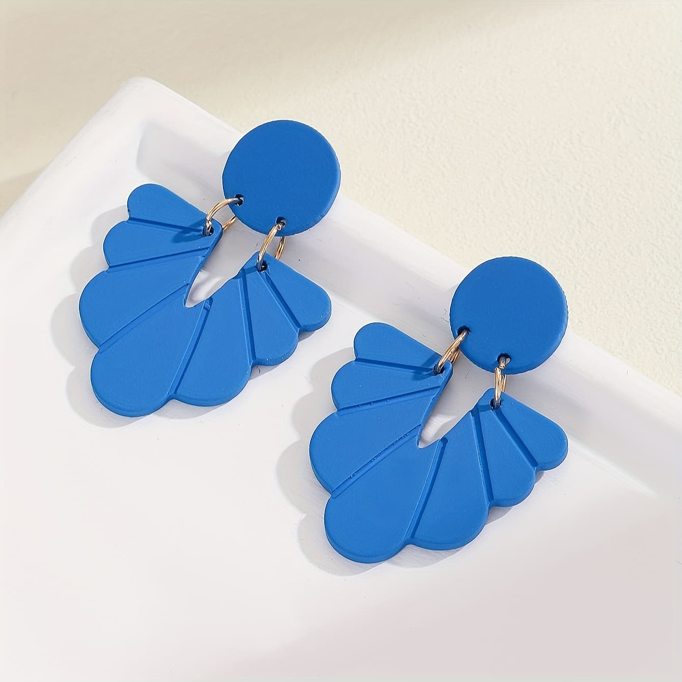 TEMU Blue 3d Carved Pattern Earrings, Vintage & Holiday Style, Soft Clay Texture, Acrylic Pendant, Versatile Cute Accessory For Female, Jewelry For Spring/summer