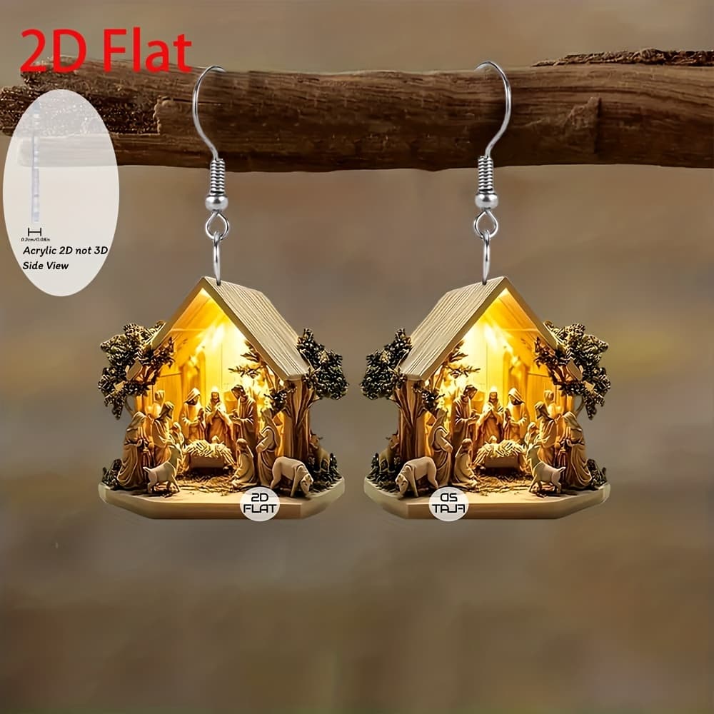 TEMU 2d Flat, Nativity Scene Earrings With Birth - 2d Flat Jewelry, For Christmas Gifts, Party Favors & Daily Wear, Elegant Nativity Pendant For , 2d Flat