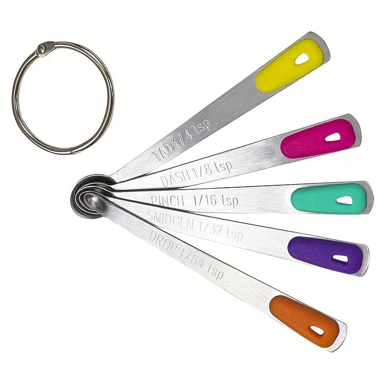 TEMU Mini Measuring Spoons Set, Tiny Stainless Steel Measure Teaspoons With Silicone Handle, Suitable For Small Amount Of Dry Or Liquid Ingredients And Spices (1/64, 1/32, 1/16, 1/8, 1/4 Tsp)