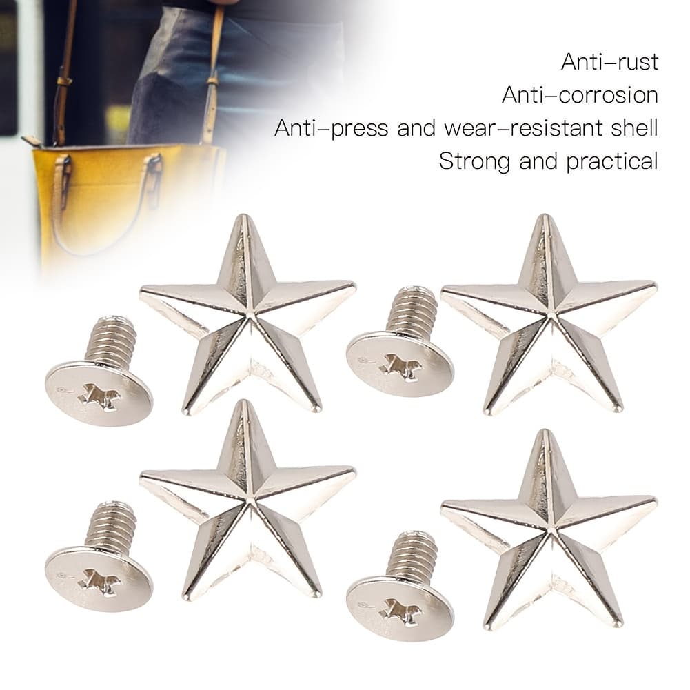 TEMU 50 Sets Star Rivets Studs, 14mm Five-pointed Star Rivets Screwback Garment Tacks Studs And Spikes For Leather Craft Clothing Bags Belts Dog Collar Shoes, Leather-craft Diy(silvery)