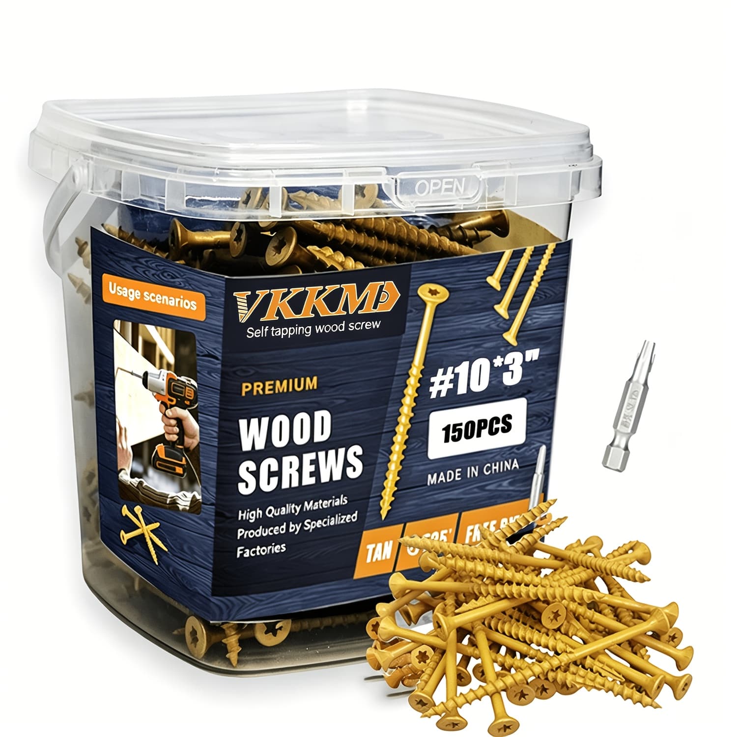 TEMU Vkkm Yellow Torx Deck Wood Screws, High Hardness Outdoor Fasteners With Free T25 Star Bit For Fence Shed Construction