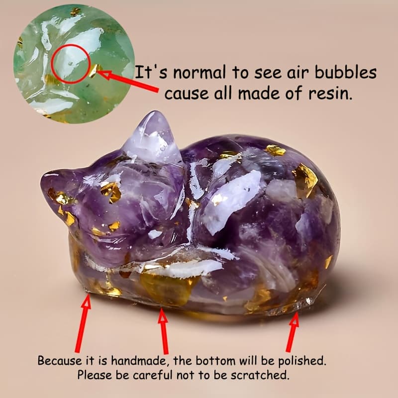 TEMU 1pc Crystal Resin Sleeping Cat Ornament - Durable & Decor - Perfect Gift For Pet Lovers & Special Occasions Normal For To Have Bubbles