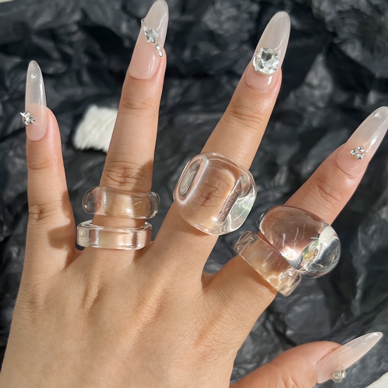TEMU 5pcs Elegant Boho Style Transparent Resin Ring Set, Large Square Stacking Rings For Women, Versatile Daily And Vacation Wear, Fashion Additions