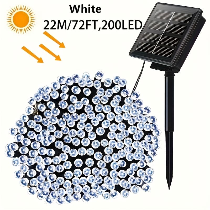 TEMU 200 Led Solar String Lights, 22 Meters/72 Feet, Multiple Colors, Waterproof, Outdoor Holiday Christmas Decoration, No Accessories, Button Control, Flashing Function